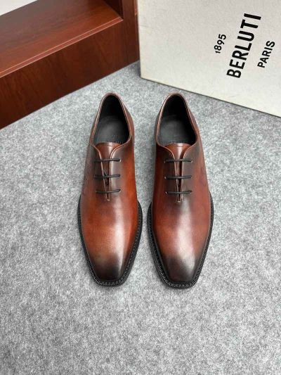 Berluti Black and brown calfskin Leather Shoes-Berluti Man Business Leather Shoes